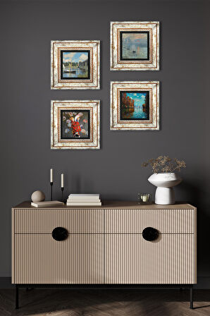 Monet Sonbahar, Japon Kostümü, Argenteuil'de Köprü, Gün Doğumu Taş Duvar Tablosu Çerçeveli Duvar Dekoru 4 Parça Tablo Seti Wall Art