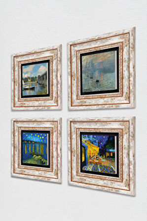 Van Gogh, Claude Monet Taş Duvar Tablosu Çerçeveli Duvar Dekoru 4 Parça Tablo Seti Wall Art