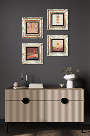Bohem, Minimalist Soyut Taş Duvar Tablosu Çerçeveli Duvar Dekoru 4 Parça Tablo Seti Wall Art