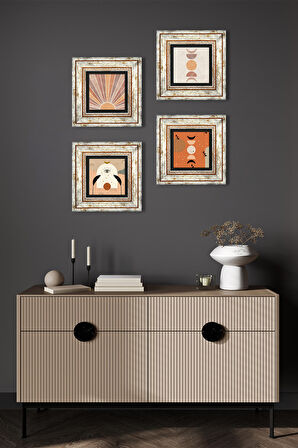 Bohem, Minimalist Soyut Taş Duvar Tablosu Çerçeveli Duvar Dekoru 4 Parça Tablo Seti Wall Art