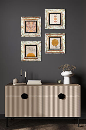 Minimalist, Soyut Taş Duvar Tablosu Çerçeveli Duvar Dekoru 4 Parça Tablo Seti Wall Art