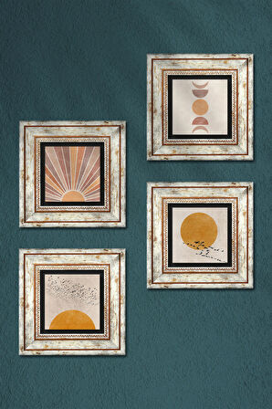 Minimalist, Soyut Taş Duvar Tablosu Çerçeveli Duvar Dekoru 4 Parça Tablo Seti Wall Art