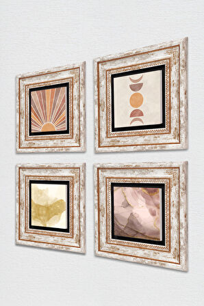 Minimalist, Soyut Sanat Taş Duvar Tablosu Çerçeveli Duvar Dekoru 4 Parça Tablo Seti Wall Art