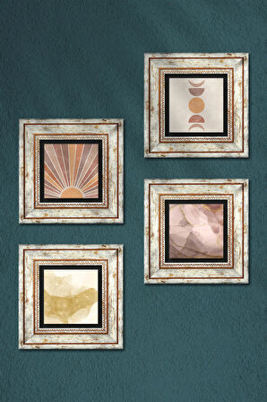 Minimalist, Soyut Sanat Taş Duvar Tablosu Çerçeveli Duvar Dekoru 4 Parça Tablo Seti Wall Art