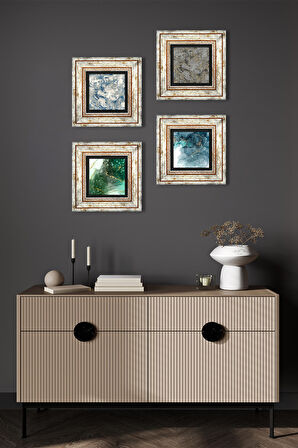 Soyut Sanat, Desen Taş Duvar Tablosu Çerçeveli Duvar Dekoru 4 Parça Tablo Seti Wall Art