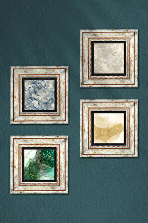 Soyut Sanat, Desen Taş Duvar Tablosu Çerçeveli Duvar Dekoru 4 Parça Tablo Seti Wall Art