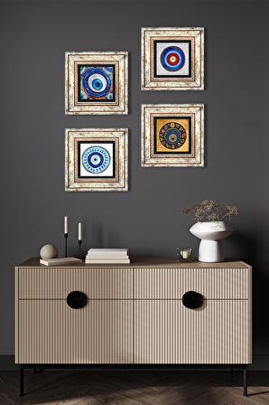 Nazar Taş Duvar Tablosu Çerçeveli Duvar Dekoru 4 Parça Tablo Seti Wall Art
