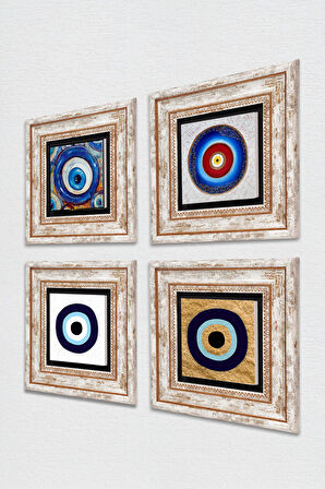 Nazar Taş Duvar Tablosu Çerçeveli Duvar Dekoru 4 Parça Tablo Seti Wall Art