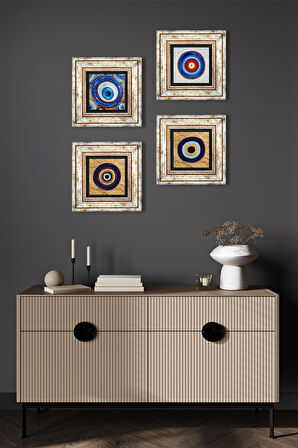 Nazar Taş Duvar Tablosu Çerçeveli Duvar Dekoru 4 Parça Tablo Seti Wall Art