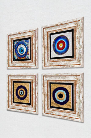 Nazar Taş Duvar Tablosu Çerçeveli Duvar Dekoru 4 Parça Tablo Seti Wall Art
