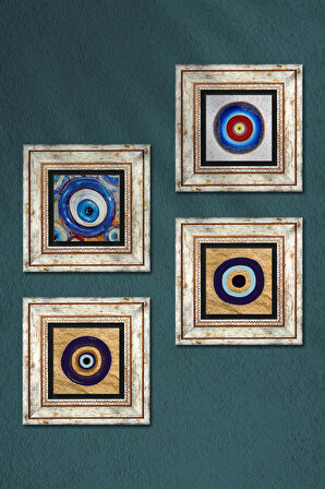 Nazar Taş Duvar Tablosu Çerçeveli Duvar Dekoru 4 Parça Tablo Seti Wall Art
