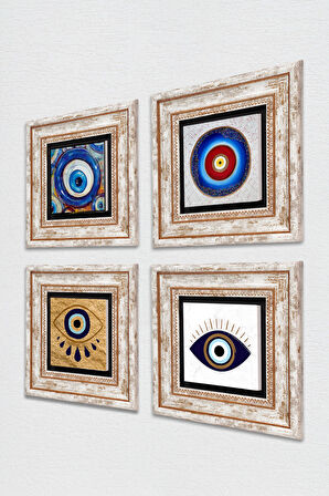 Nazar Taş Duvar Tablosu Çerçeveli Duvar Dekoru 4 Parça Tablo Seti Wall Art