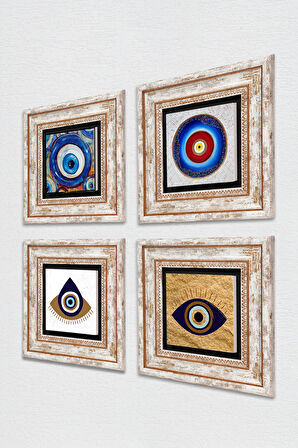Nazar Taş Duvar Tablosu Çerçeveli Duvar Dekoru 4 Parça Tablo Seti Wall Art