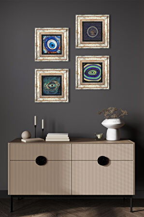 Nazar Taş Duvar Tablosu Çerçeveli Duvar Dekoru 4 Parça Tablo Seti Wall Art