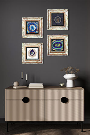 Nazar Taş Duvar Tablosu Çerçeveli Duvar Dekoru 4 Parça Tablo Seti Wall Art