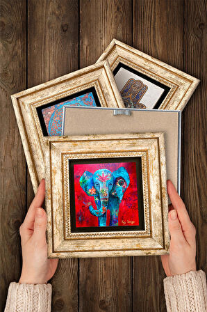 Hayat Ağacı, Fil, Lotus Çiçeği, Nar Taş Duvar Tablosu Çerçeveli Duvar Dekoru 4 Parça Tablo Seti Wall Art