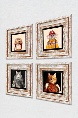 Patili Ekselanslar, Kirpi, Koala Taş Duvar Tablosu Çerçeveli Duvar Dekoru 4 Parça Tablo Seti Wall Art