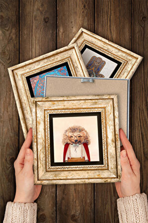 Patili Ekselanslar, Kirpi, Koala Taş Duvar Tablosu Çerçeveli Duvar Dekoru 4 Parça Tablo Seti Wall Art