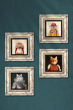 Patili Ekselanslar, Kirpi, Koala Taş Duvar Tablosu Çerçeveli Duvar Dekoru 4 Parça Tablo Seti Wall Art