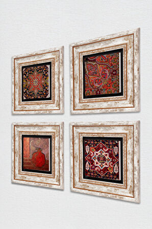 Nar, Desen Taş Duvar Tablosu Çerçeveli Duvar Dekoru 4 Parça Tablo Seti Wall Art