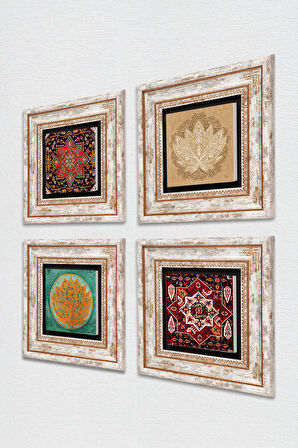 Lotus Çiçeği, Desen Taş Duvar Tablosu Çerçeveli Duvar Dekoru 4 Parça Tablo Seti Wall Art