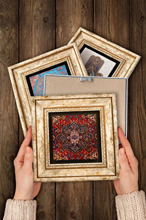 Desen, Mandala Taş Duvar Tablosu Çerçeveli Duvar Dekoru 4 Parça Tablo Seti Wall Art