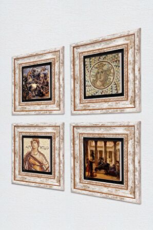 Soteria, Mozaik Serisi, Bir Roma Sanat Aşığı, Anghiari Savaşı Taş Duvar Tablosu Çerçeveli Duvar Dekoru 4 Parça Tablo Seti Wall Art