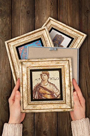 Soteria, Mozaik Serisi, Bir Roma Sanat Aşığı, Anghiari Savaşı Taş Duvar Tablosu Çerçeveli Duvar Dekoru 4 Parça Tablo Seti Wall Art