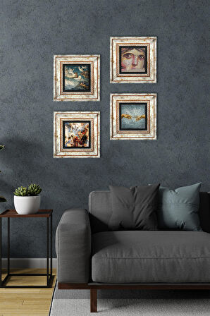 Michelangelo, Çingene Kızı, Ruhların Geçişi, Aziz Stephen Üçlemesi Taş Duvar Tablosu Çerçeveli Duvar Dekoru 4 Parça Tablo Seti Wall Art