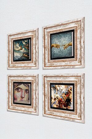 Michelangelo, Çingene Kızı, Ruhların Geçişi, Aziz Stephen Üçlemesi Taş Duvar Tablosu Çerçeveli Duvar Dekoru 4 Parça Tablo Seti Wall Art