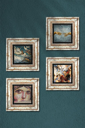 Michelangelo, Çingene Kızı, Ruhların Geçişi, Aziz Stephen Üçlemesi Taş Duvar Tablosu Çerçeveli Duvar Dekoru 4 Parça Tablo Seti Wall Art