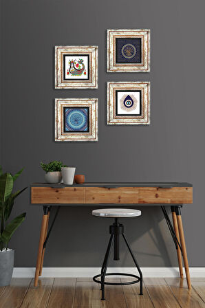 Nazar, Şahmeran Taş Duvar Tablosu Çerçeveli Duvar Dekoru 4 Parça Tablo Seti Wall Art