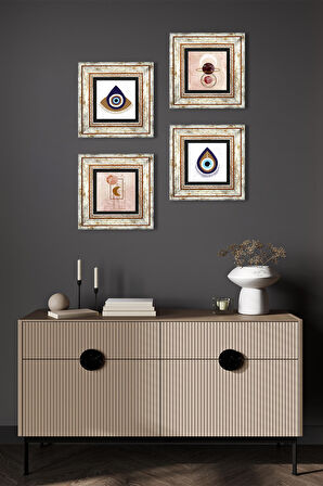 Nazar, Minimalist Soyut Taş Duvar Tablosu Çerçeveli Duvar Dekoru 4 Parça Tablo Seti Wall Art