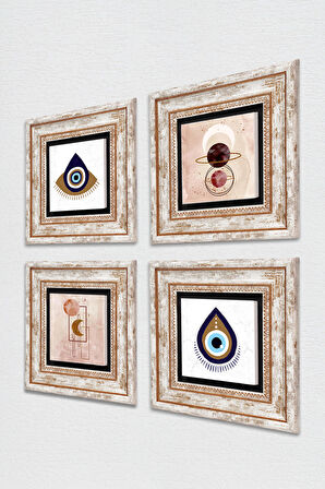 Nazar, Minimalist Soyut Taş Duvar Tablosu Çerçeveli Duvar Dekoru 4 Parça Tablo Seti Wall Art