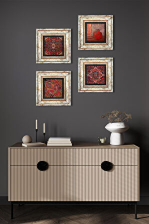 Desen, Nar Taş Duvar Tablosu Çerçeveli Duvar Dekoru 4 Parça Tablo Seti Wall Art