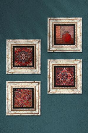 Desen, Nar Taş Duvar Tablosu Çerçeveli Duvar Dekoru 4 Parça Tablo Seti Wall Art