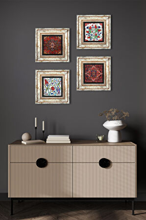 Desen, Lale Taş Duvar Tablosu Çerçeveli Duvar Dekoru 4 Parça Tablo Seti Wall Art