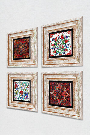 Desen, Lale Taş Duvar Tablosu Çerçeveli Duvar Dekoru 4 Parça Tablo Seti Wall Art