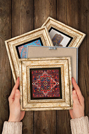 Desen, Vintage Çiçek Taş Duvar Tablosu Çerçeveli Duvar Dekoru 4 Parça Tablo Seti Wall Art