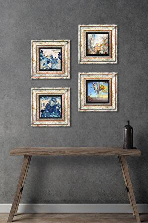 Salvador Dalí, Japon Sanatı, Fuji Dağı Taş Duvar Tablosu Çerçeveli Duvar Dekoru 4 Parça Tablo Seti Wall Art