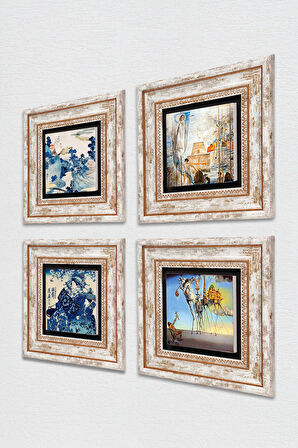 Salvador Dalí, Japon Sanatı, Fuji Dağı Taş Duvar Tablosu Çerçeveli Duvar Dekoru 4 Parça Tablo Seti Wall Art