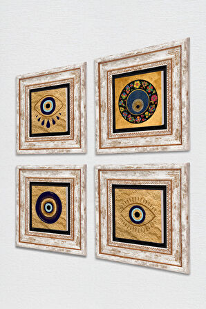 Nazar Taş Duvar Tablosu Çerçeveli Duvar Dekoru 4 Parça Tablo Seti Wall Art
