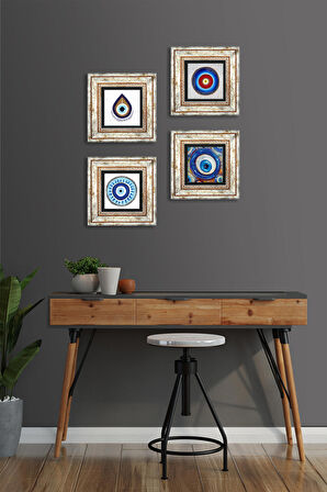 Nazar Taş Duvar Tablosu Çerçeveli Duvar Dekoru 4 Parça Tablo Seti Wall Art