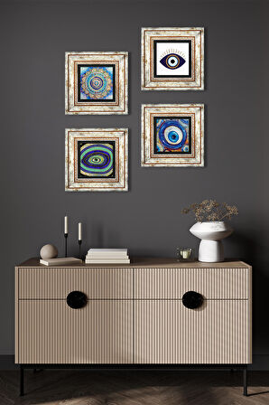 Mandala, Nazar Taş Duvar Tablosu Çerçeveli Duvar Dekoru 4 Parça Tablo Seti Wall Art