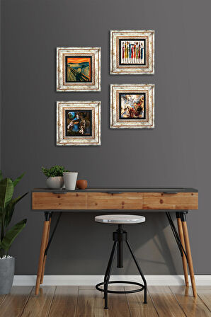 Leonardo da Vinci, Çığlık, Yerli Kadınlar, Aziz Stephen Üçlemesi Taş Duvar Tablosu Çerçeveli Duvar Dekoru 4 Parça Tablo Seti Wall Art