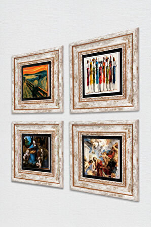 Leonardo da Vinci, Çığlık, Yerli Kadınlar, Aziz Stephen Üçlemesi Taş Duvar Tablosu Çerçeveli Duvar Dekoru 4 Parça Tablo Seti Wall Art