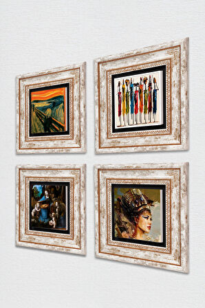 Da Vinci Kayalıklar Bakiresi, Çığlık, Yerli Kadınlar, Antik Mısır Taş Duvar Tablosu Çerçeveli Duvar Dekoru 4 Parça Tablo Seti Wall Art