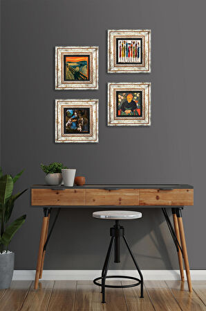 Van Gogh, Leonardo da Vinci, Çığlık, Yerli Kadınlar Taş Duvar Tablosu Çerçeveli Duvar Dekoru 4 Parça Tablo Seti Wall Art