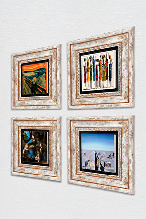 Salvador Dalí, Leonardo da Vinci, Çığlık, Yerli Kadınlar Taş Duvar Tablosu Çerçeveli Duvar Dekoru 4 Parça Tablo Seti Wall Art