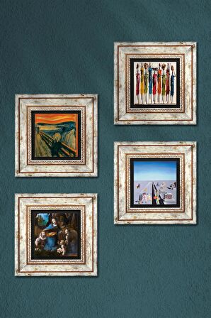 Salvador Dalí, Leonardo da Vinci, Çığlık, Yerli Kadınlar Taş Duvar Tablosu Çerçeveli Duvar Dekoru 4 Parça Tablo Seti Wall Art